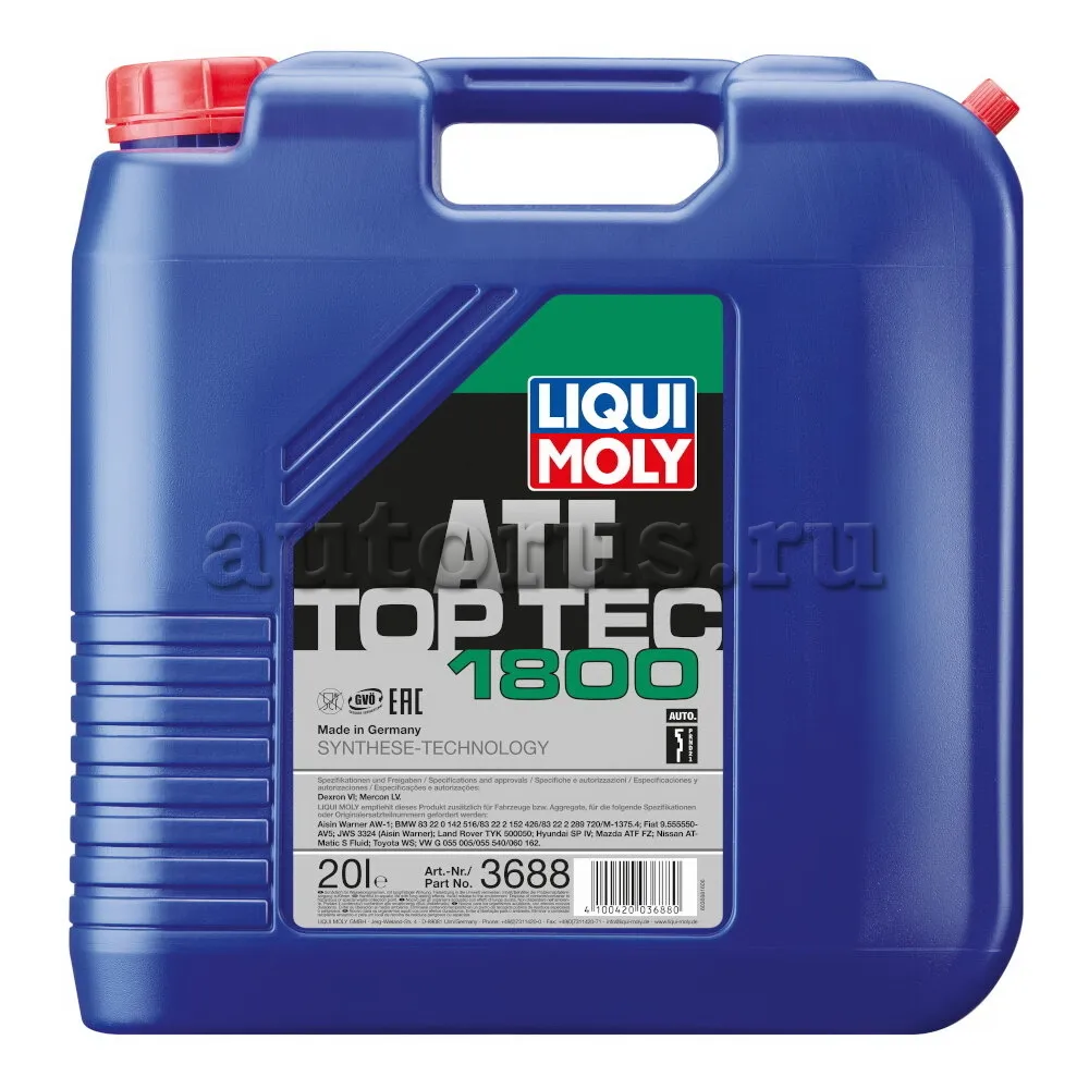 LIQUI MOLY 3688 НС-синтетическое трансмиссионное масло для АКПП Top Tec ATF 1800 20л