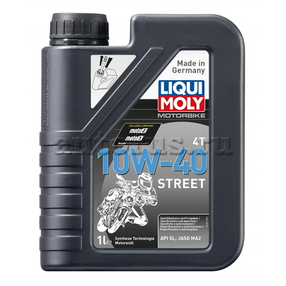 LIQUI MOLY 7609 НС-синтетическое моторное масло для 4-тактных мотоциклов Motorbike 4T Street 10W-40