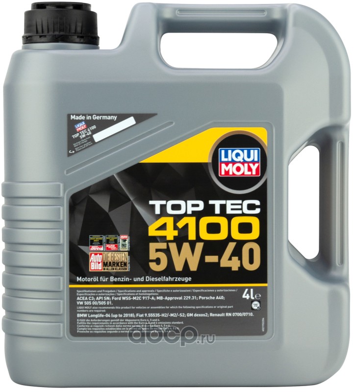 LIQUI MOLY 2195 Масло моторное синтетика LIQUI MOLY Top Tec 4100 5W-40 4 л.