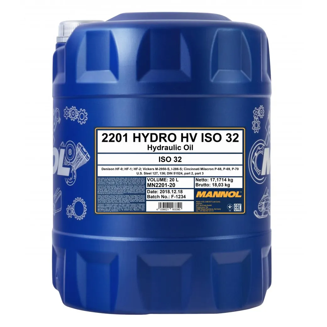 MANNOL 1930 Масло гидравлическое минеральное HYDRO HV ISO 32, 20 л.