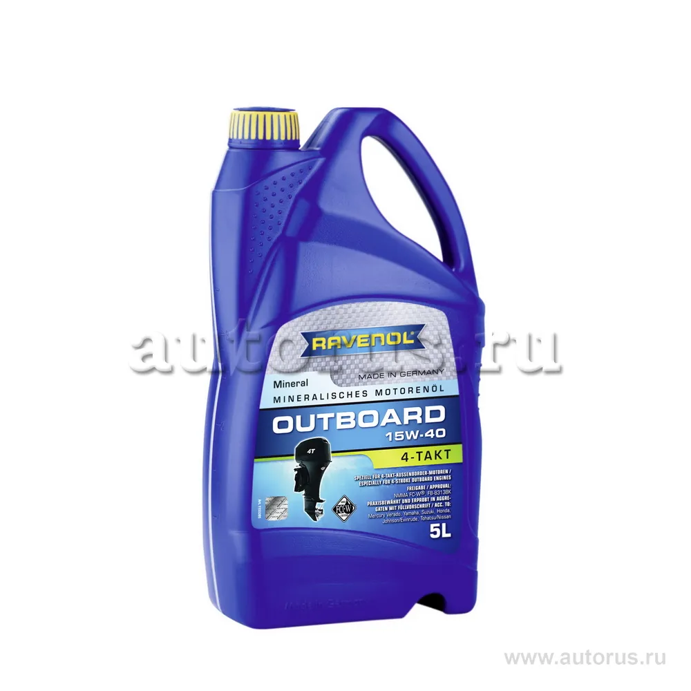 Ravenol 1153205005 Моторное масло для 4-T лодочных моторов RAVENOL Outboardoel 4T 15W-40, 5 литров