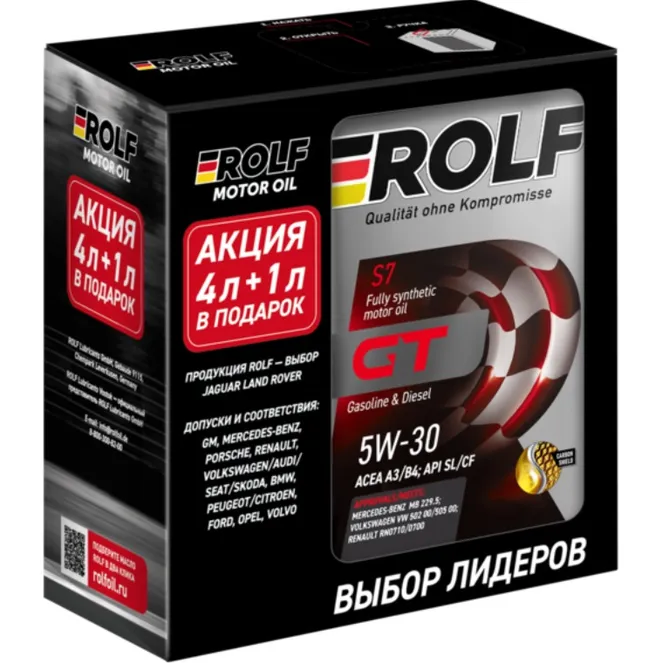 ROLF 322627 Масло моторное синтетика Rolf GT 5W-30 A3/B4 SL/CF (металл) Акция 4+1 5 л.