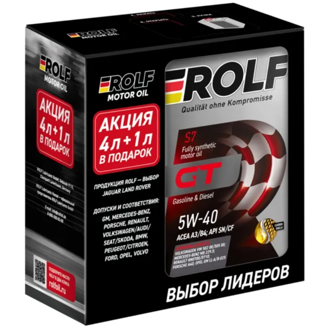 ROLF 322405 Масло моторное синтетика Rolf GT 5W-40 A3/B4 SN/CF (металл) Акция 4+1 5 л.