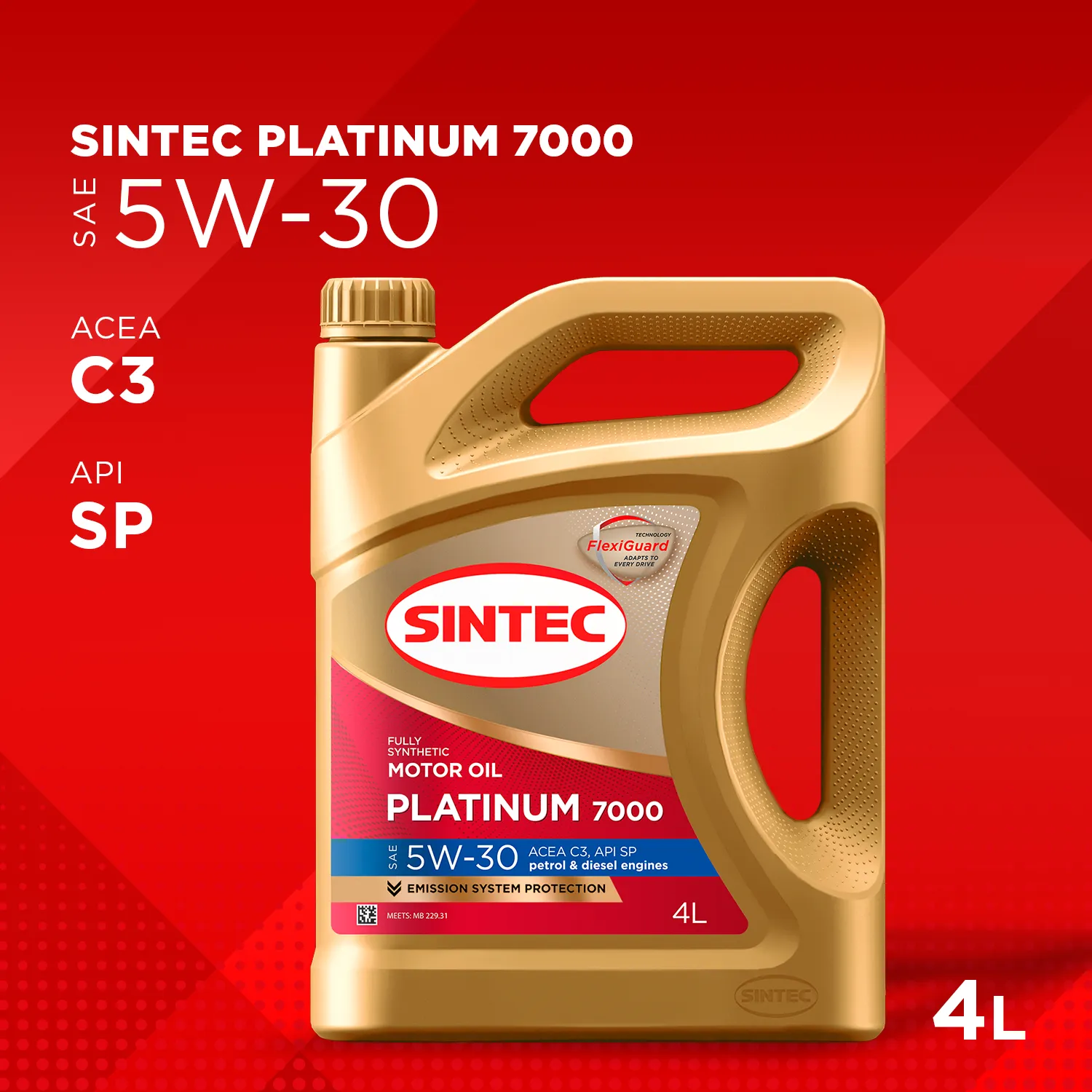 SINTEC 600149 Масло моторное синтетика SINTEC Platinum 7000 SAE 5W-30 ACEA C2/C3 API SP 4 л.