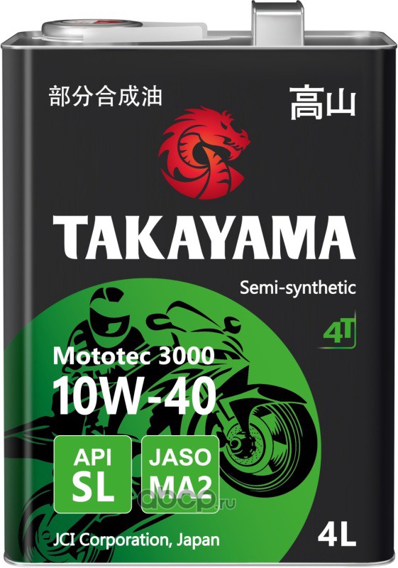 TAKAYAMA 605579 Масло моторное полусинтетическое для четырехтактных двигателей Mototec 3000 4T SAE 10W-40 API SL JASO MA2 4л (металл)