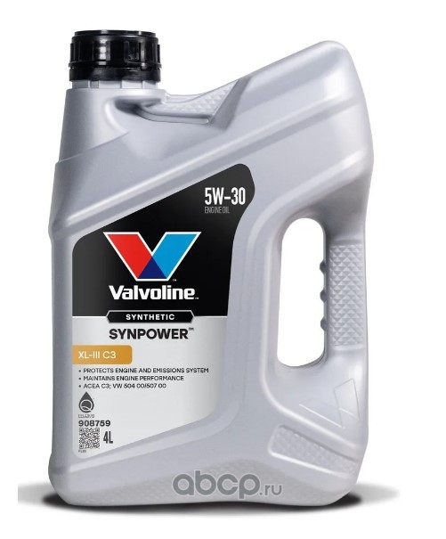 Valvoline 908759 Масло моторное синтетика VALVOLINE SYNPOWER XL-III C3 5W-30 4л.